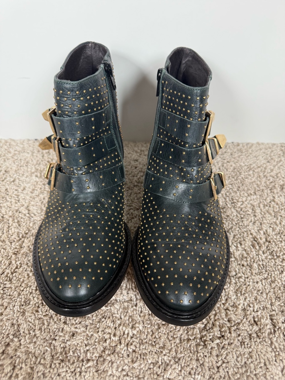 TBA To Be Announced Studded Leather Moto Ankle Boots Size 9